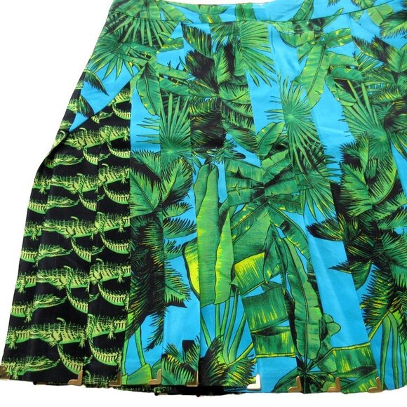NWT H&M x Versace Palm Pleated Mini in Crocodile Palm Print Silk A-Line Skirt 6 - Picture 2 of 8
